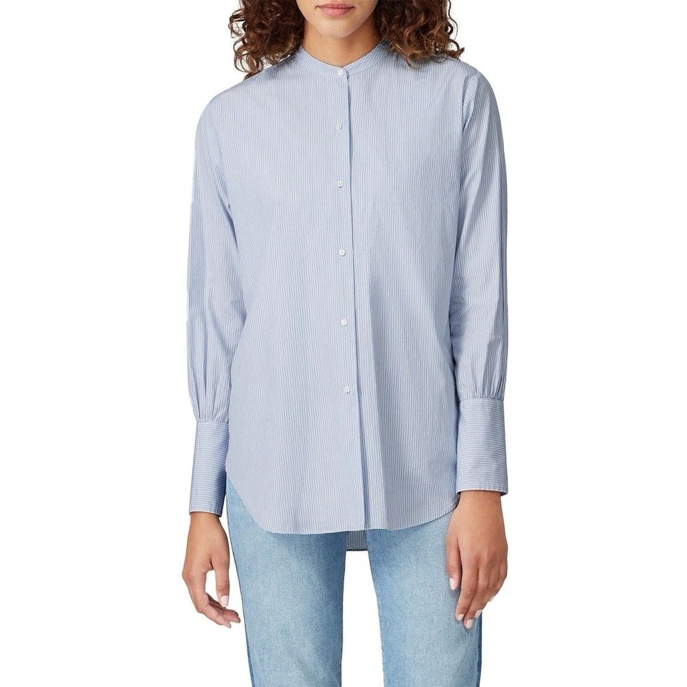 Nili Lotan Faye Button Down Shirt Womens‎ Medium Blue Striped Pleated Tunic Top